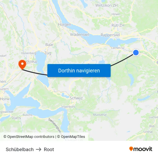 Schübelbach to Root map