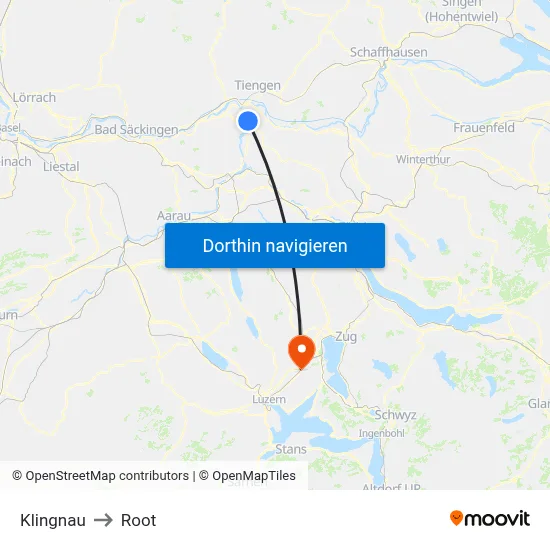 Klingnau to Root map