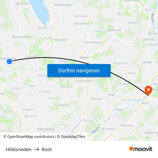 Hildisrieden to Root map