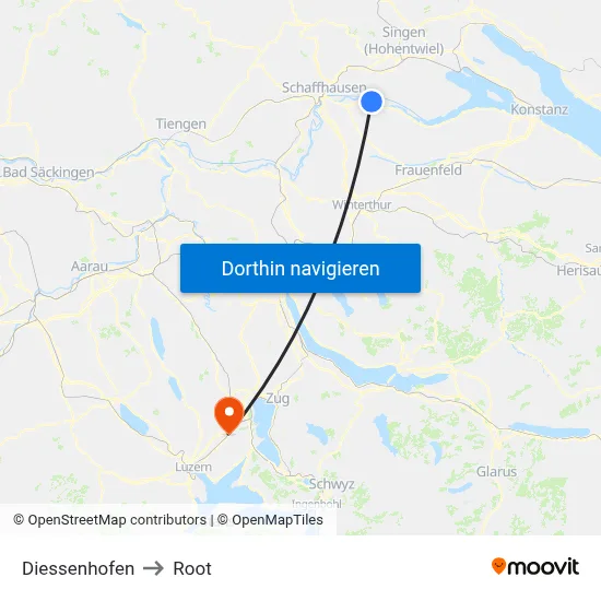 Diessenhofen to Root map