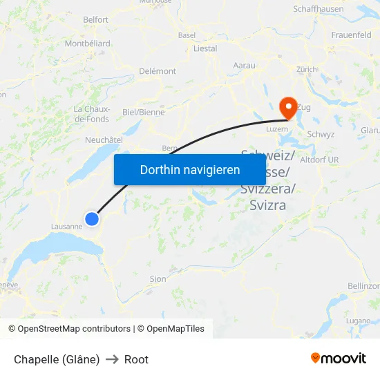 Chapelle (Glâne) to Root map