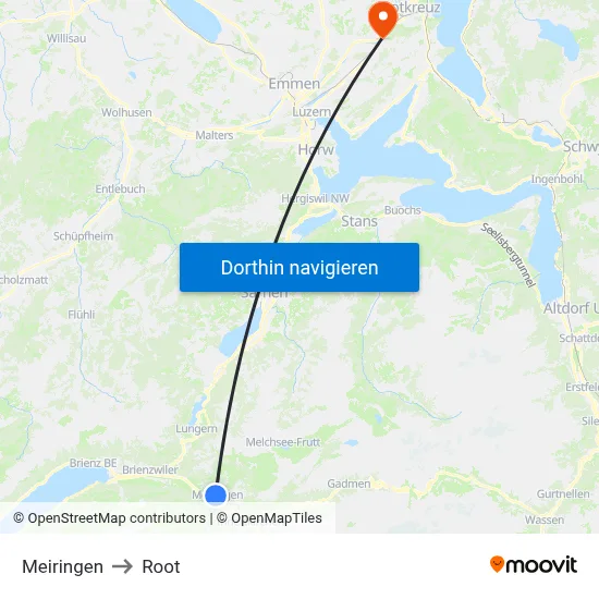 Meiringen to Root map