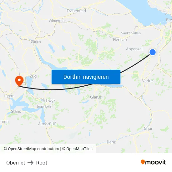 Oberriet to Root map