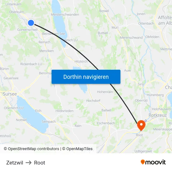 Zetzwil to Root map