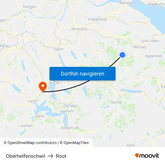 Oberhelfenschwil to Root map