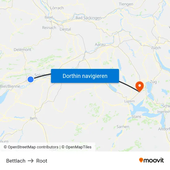 Bettlach to Root map