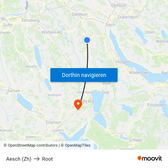 Aesch (Zh) to Root map
