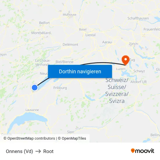 Onnens (Vd) to Root map