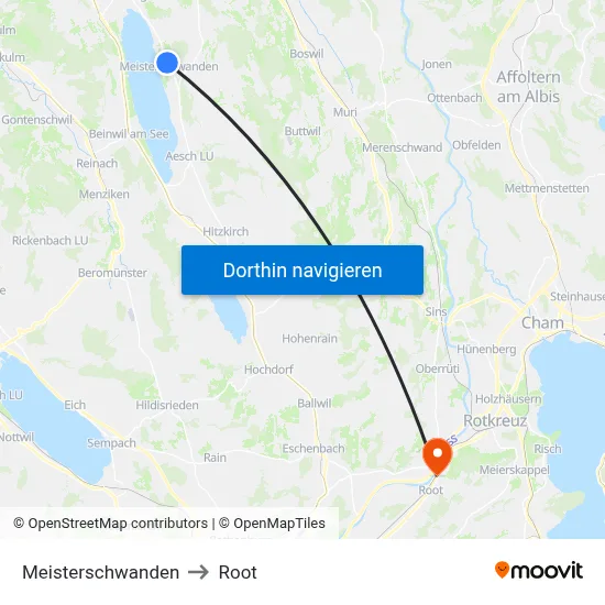 Meisterschwanden to Root map