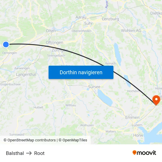 Balsthal to Root map