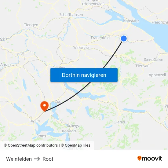 Weinfelden to Root map