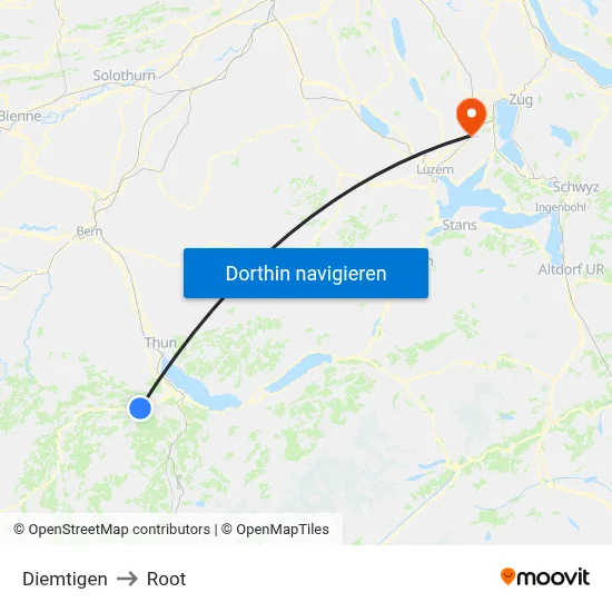 Diemtigen to Root map
