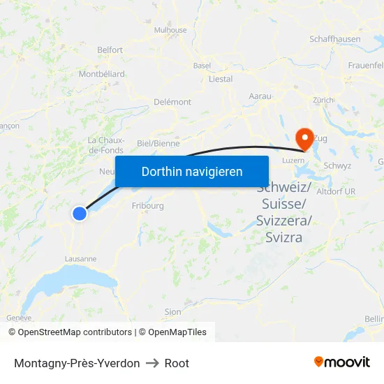 Montagny-Près-Yverdon to Root map