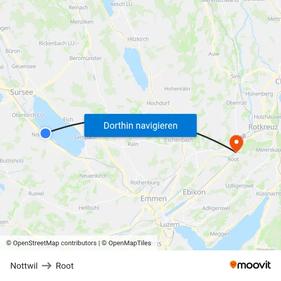 Nottwil to Root map