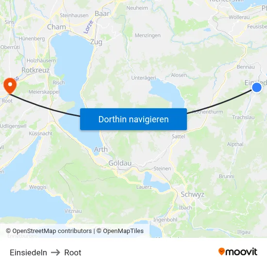Einsiedeln to Root map