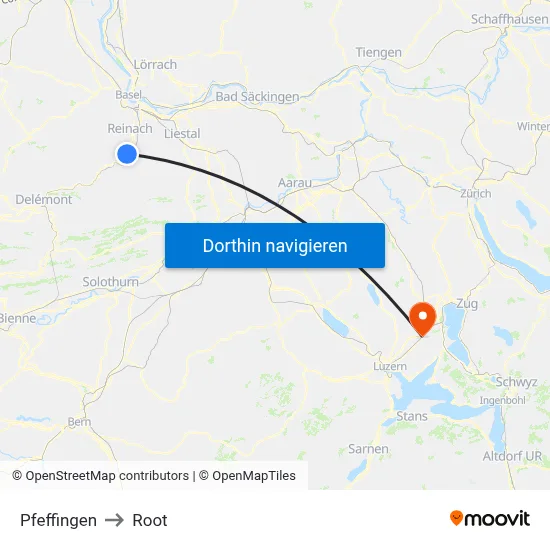Pfeffingen to Root map