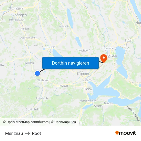 Menznau to Root map
