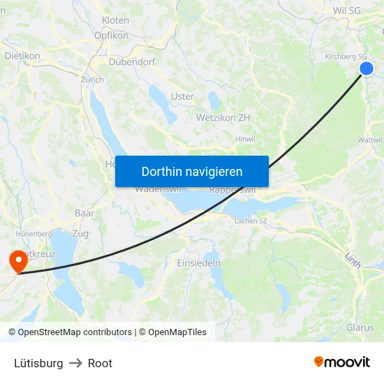 Lütisburg to Root map