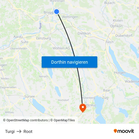 Turgi to Root map