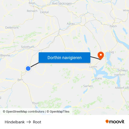 Hindelbank to Root map