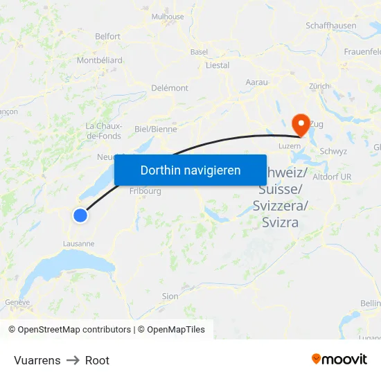 Vuarrens to Root map
