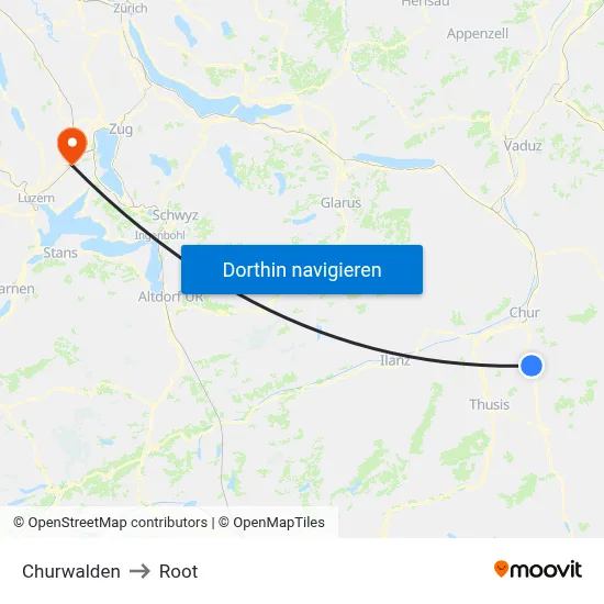 Churwalden to Root map