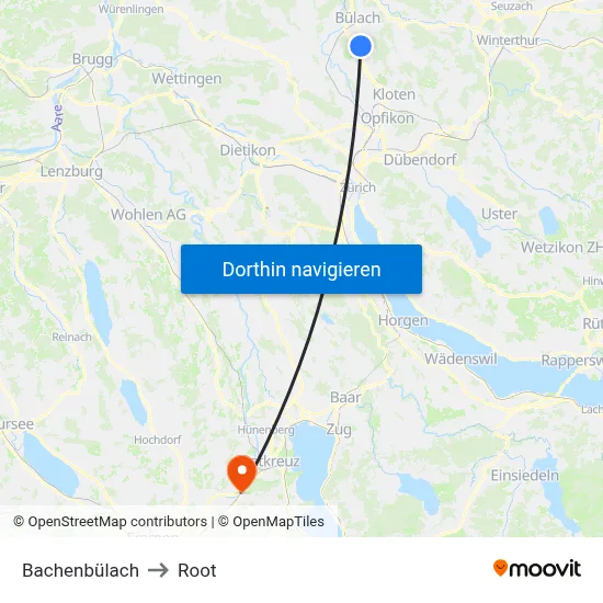 Bachenbülach to Root map