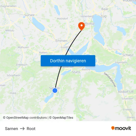 Sarnen to Root map
