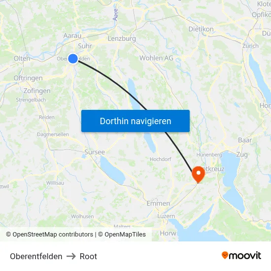 Oberentfelden to Root map