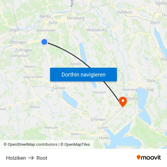 Holziken to Root map
