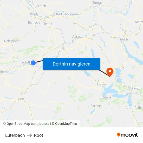 Luterbach to Root map