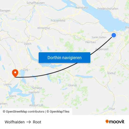 Wolfhalden to Root map
