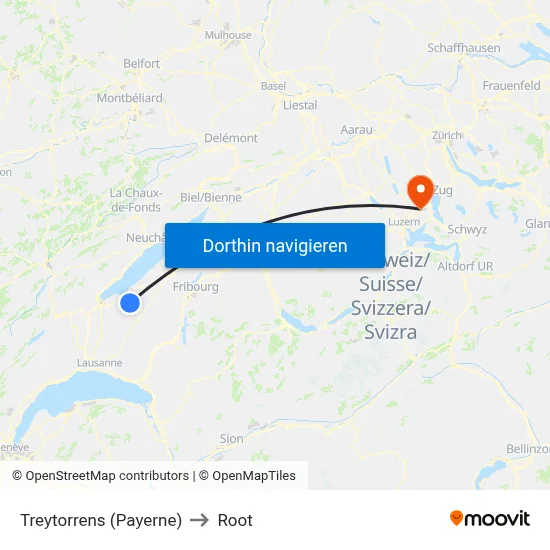 Treytorrens (Payerne) to Root map