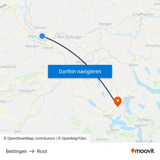Bettingen to Root map