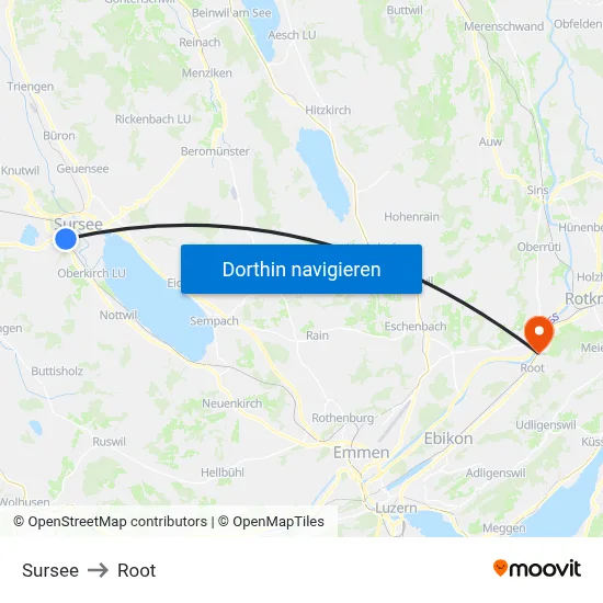 Sursee to Root map