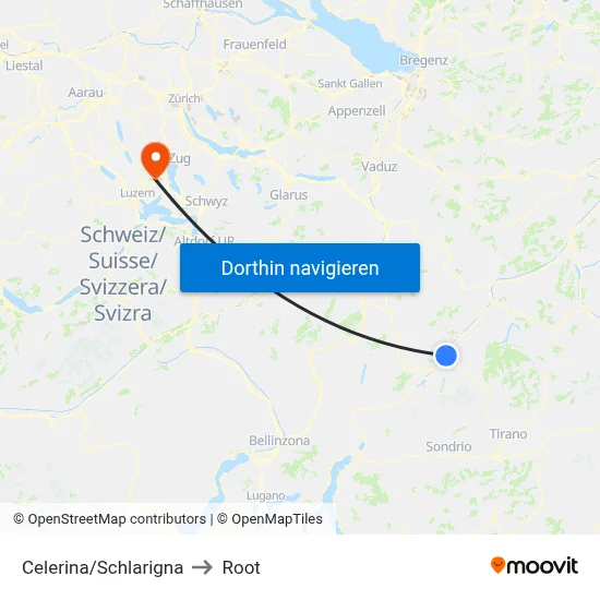 Celerina/Schlarigna to Root map