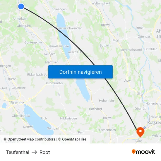 Teufenthal to Root map