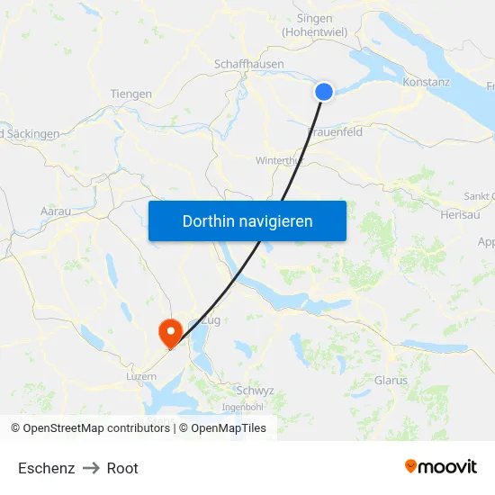 Eschenz to Root map