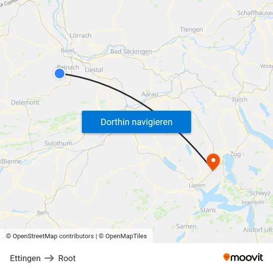 Ettingen to Root map