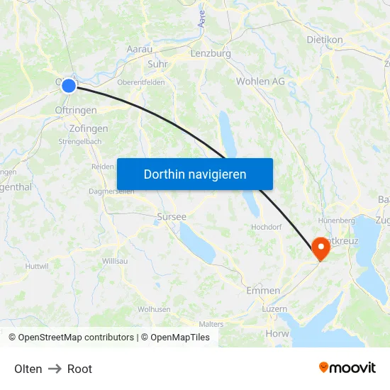Olten to Root map