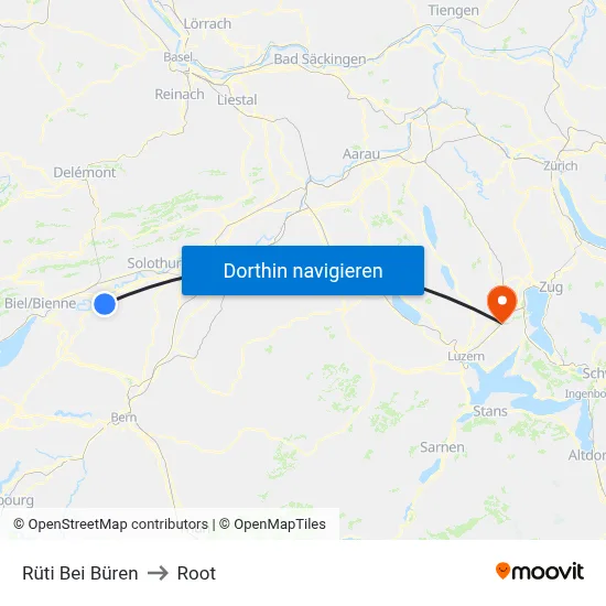 Rüti Bei Büren to Root map
