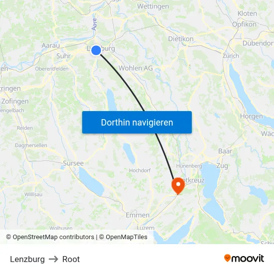 Lenzburg to Root map