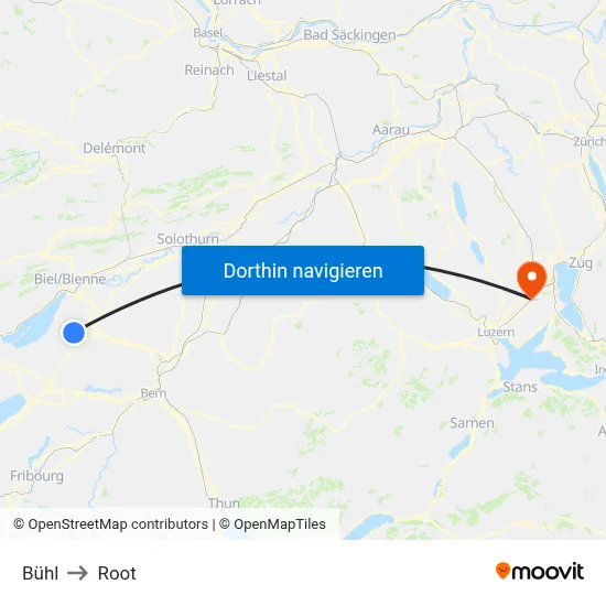 Bühl to Root map