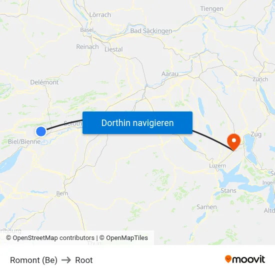 Romont (Be) to Root map
