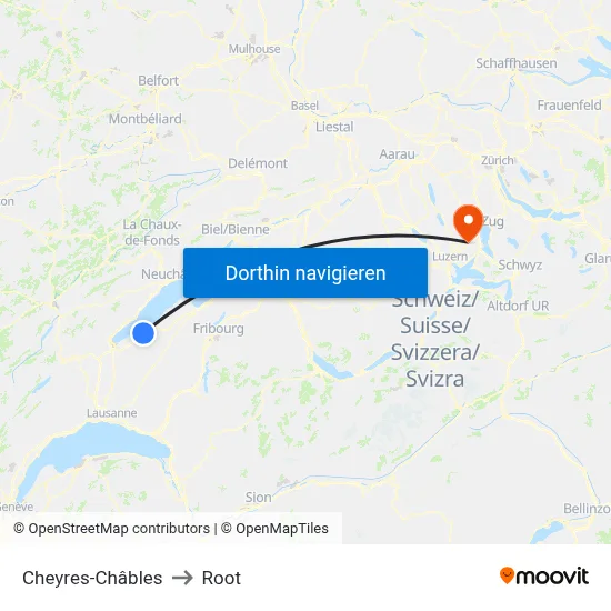 Cheyres-Châbles to Root map