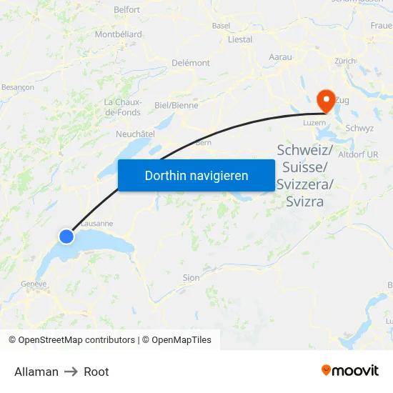 Allaman to Root map