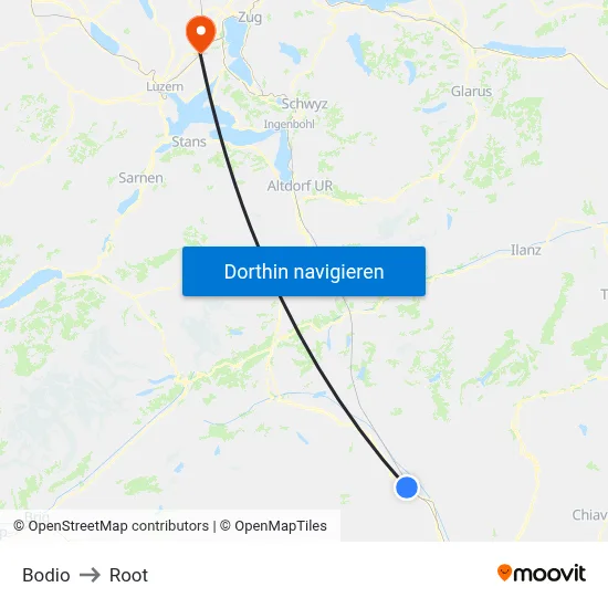 Bodio to Root map