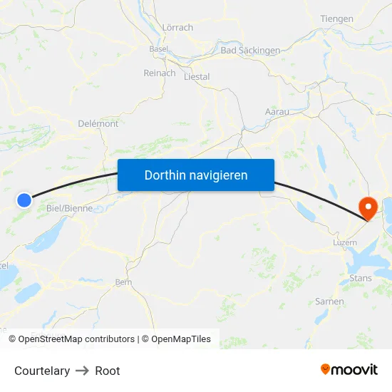 Courtelary to Root map