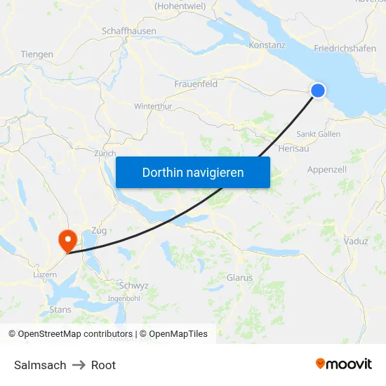 Salmsach to Root map