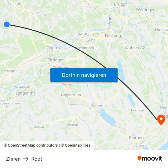 Ziefen to Root map